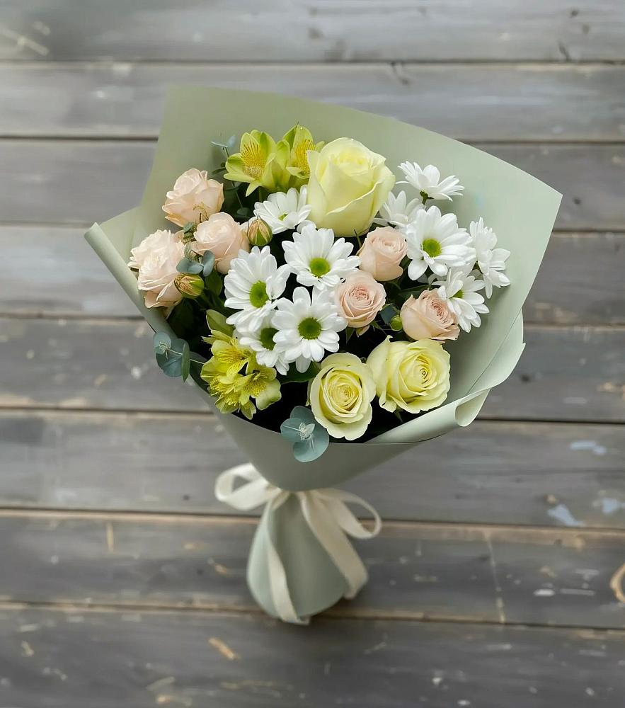 Букет цветов из: Альстромерии, Розы и Хризантемы в Краснохолм
